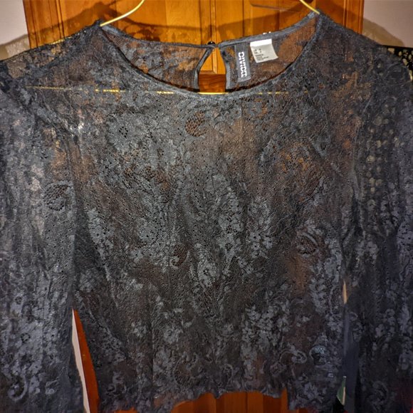 Black Lace H&M Divided See Through Top Size 0 - Picture 1 of 4
